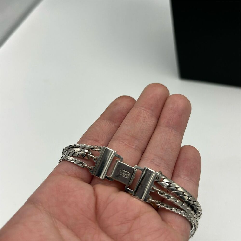 Vintage Triple Chain Silver Tone Necklace Secure Clasp - Picture 3 of 5